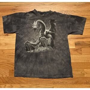 The Mountain Shirt Youth XL Gray Tie Dye Dragon Graphic Fantasy Tee Y2K VTG